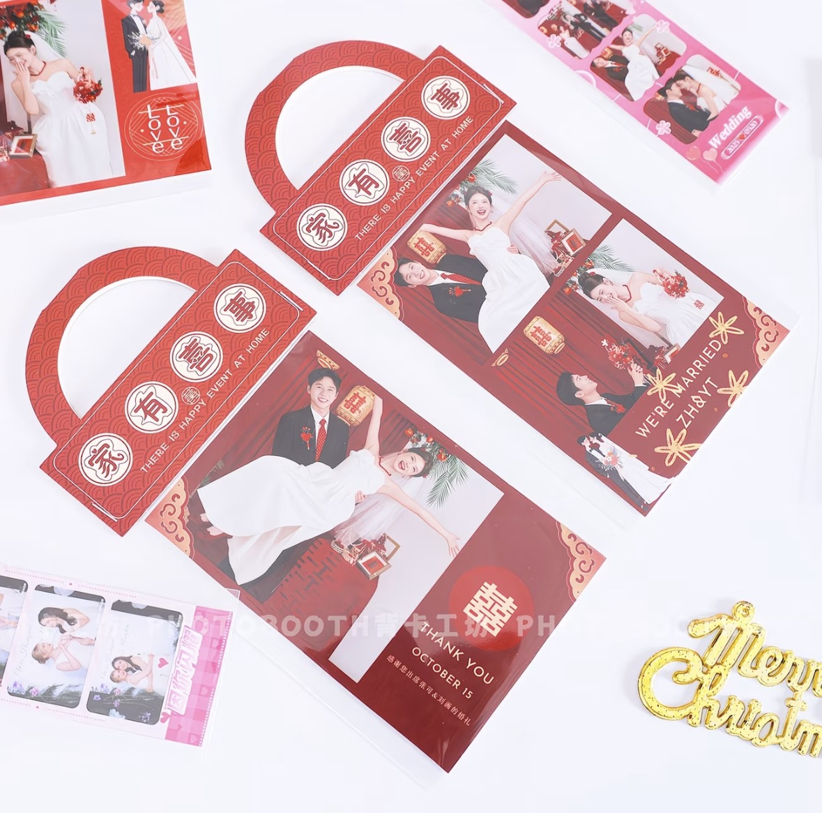 透明袋 + 纸质封口 婚礼红主题成品